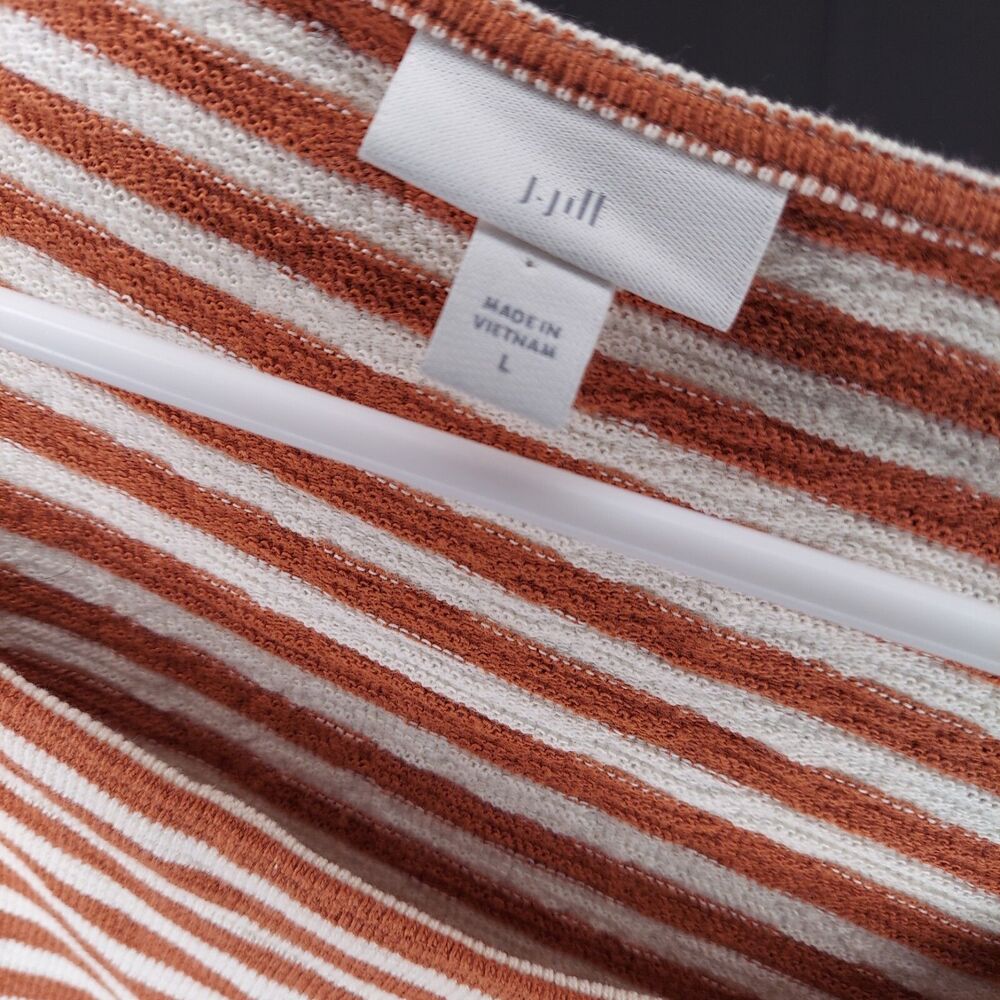 J Jill Women‎ Stripe Top Large Brown Cream Terry Knit - Picture 4 of 10